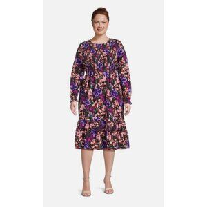 Floral Print Smocked Cotton Peasant Dress Pockets Size 2X 20W-22W New Boho Plus‎